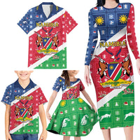 Namibia Christmas Family Matching Long Sleeve Bodycon Dress and Hawaiian Shirt Coat Of Arms Frohe Weihnachten - Wonder Print Shop