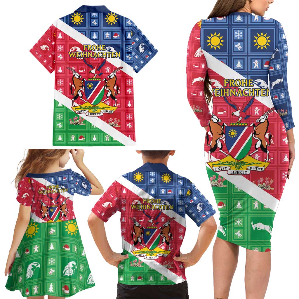 Namibia Christmas Family Matching Long Sleeve Bodycon Dress and Hawaiian Shirt Coat Of Arms Frohe Weihnachten - Wonder Print Shop