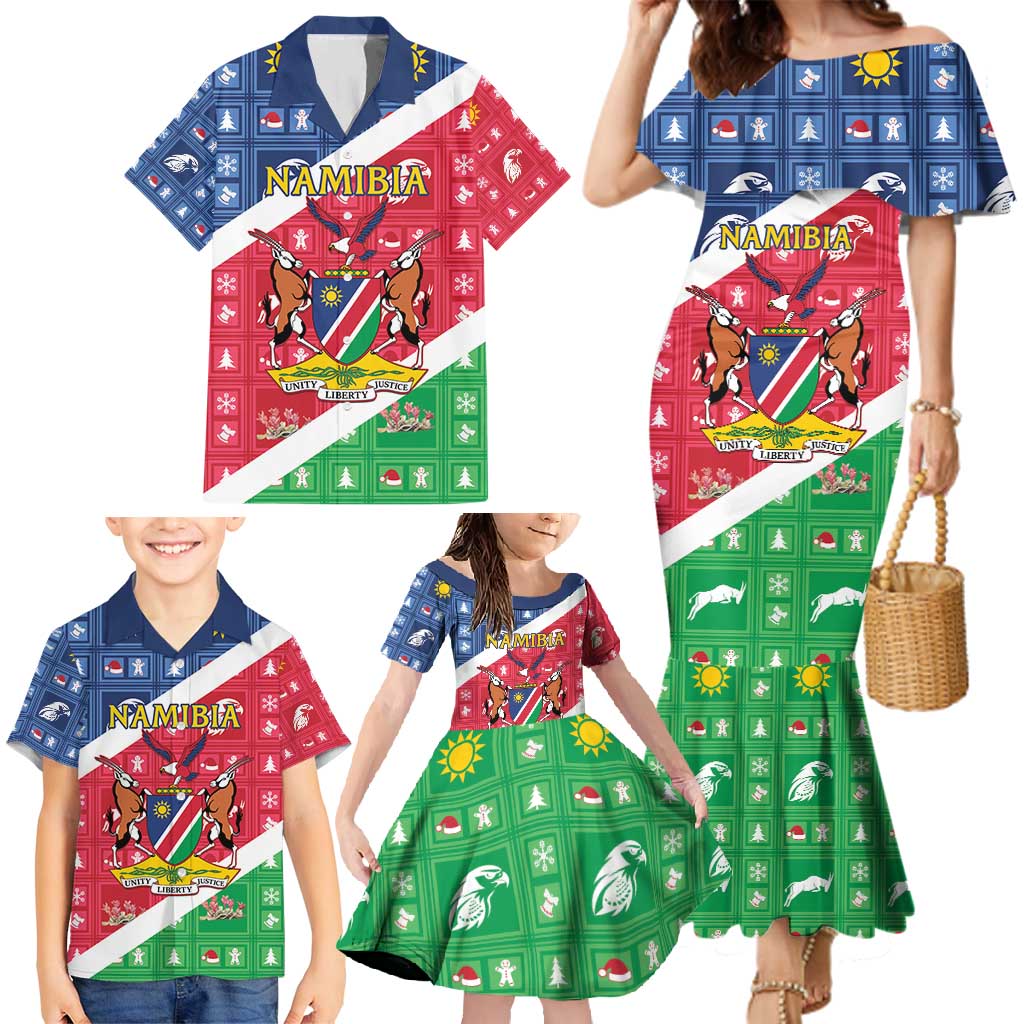 Namibia Christmas Family Matching Mermaid Dress and Hawaiian Shirt Coat Of Arms Frohe Weihnachten - Wonder Print Shop