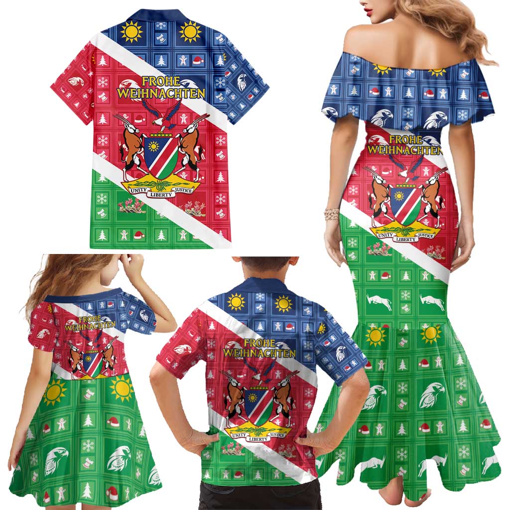 Namibia Christmas Family Matching Mermaid Dress and Hawaiian Shirt Coat Of Arms Frohe Weihnachten - Wonder Print Shop
