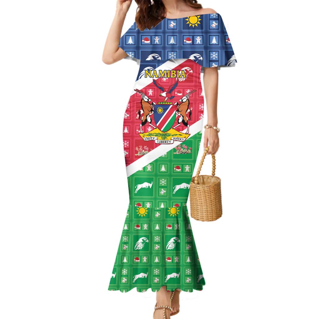 Namibia Christmas Family Matching Mermaid Dress and Hawaiian Shirt Coat Of Arms Frohe Weihnachten - Wonder Print Shop