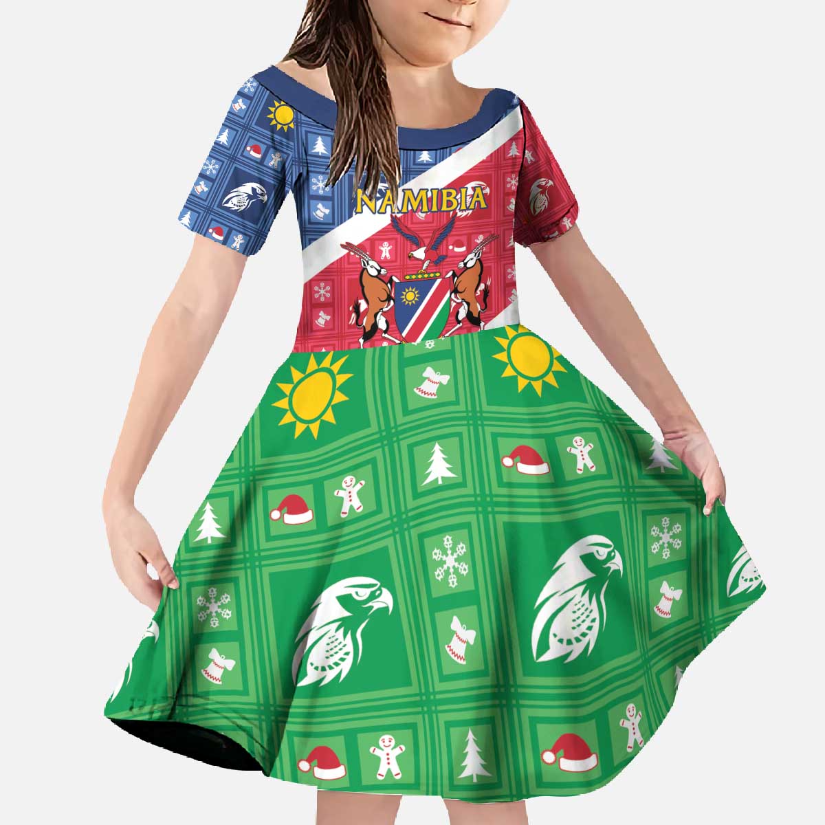 Namibia Christmas Family Matching Off The Shoulder Long Sleeve Dress and Hawaiian Shirt Coat Of Arms Frohe Weihnachten - Wonder Print Shop