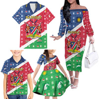 Namibia Christmas Family Matching Off The Shoulder Long Sleeve Dress and Hawaiian Shirt Coat Of Arms Frohe Weihnachten - Wonder Print Shop
