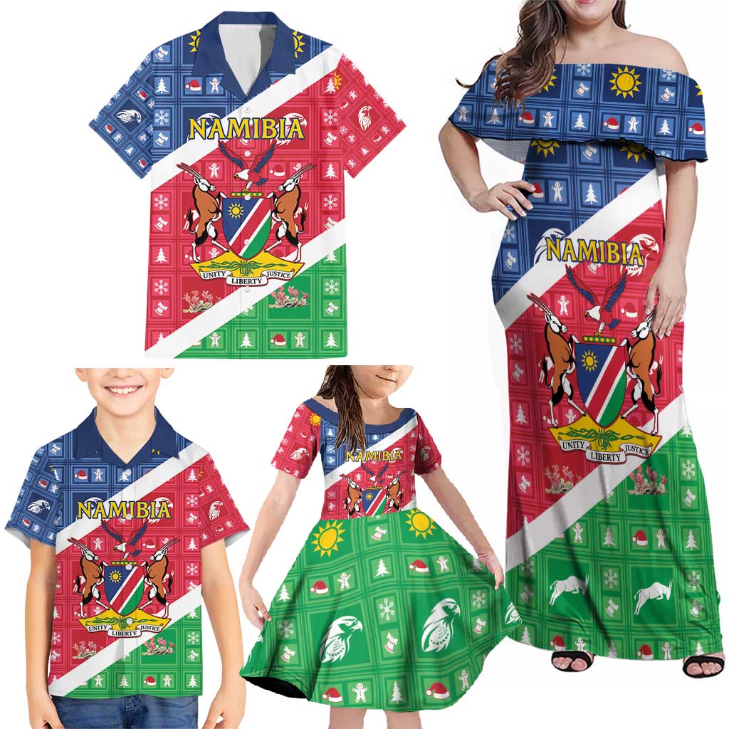 Namibia Christmas Family Matching Off Shoulder Maxi Dress and Hawaiian Shirt Coat Of Arms Frohe Weihnachten - Wonder Print Shop
