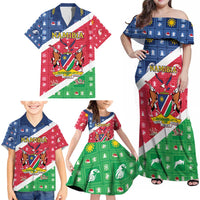 Namibia Christmas Family Matching Off Shoulder Maxi Dress and Hawaiian Shirt Coat Of Arms Frohe Weihnachten - Wonder Print Shop