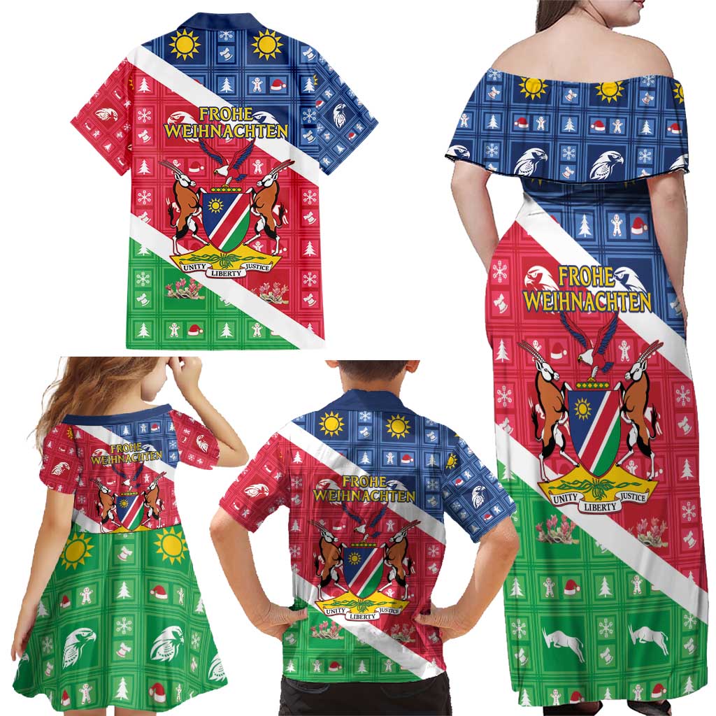 Namibia Christmas Family Matching Off Shoulder Maxi Dress and Hawaiian Shirt Coat Of Arms Frohe Weihnachten - Wonder Print Shop