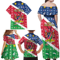 Namibia Christmas Family Matching Off Shoulder Maxi Dress and Hawaiian Shirt Coat Of Arms Frohe Weihnachten - Wonder Print Shop