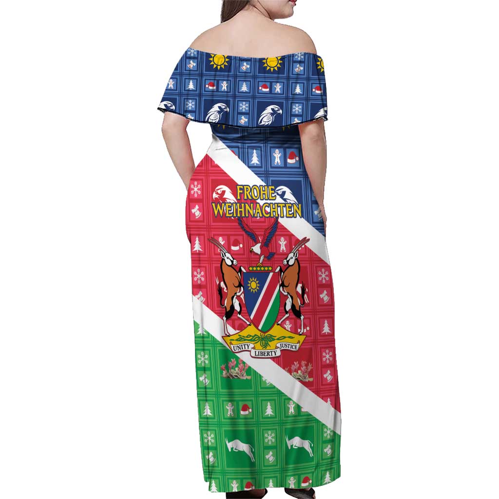 Namibia Christmas Family Matching Off Shoulder Maxi Dress and Hawaiian Shirt Coat Of Arms Frohe Weihnachten - Wonder Print Shop