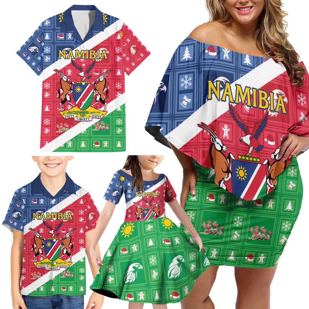 Namibia Christmas Family Matching Off Shoulder Short Dress and Hawaiian Shirt Coat Of Arms Frohe Weihnachten - Wonder Print Shop