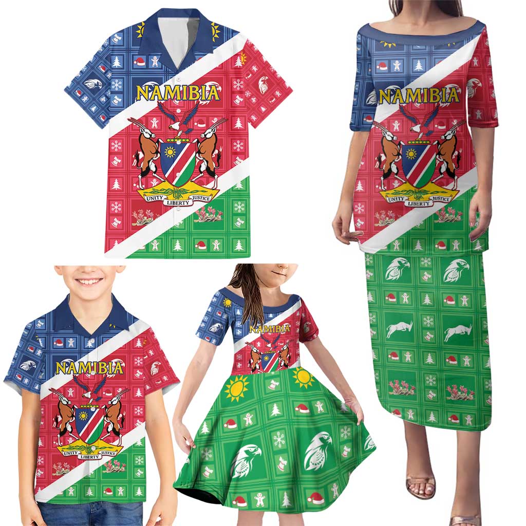 Namibia Christmas Family Matching Puletasi and Hawaiian Shirt Coat Of Arms Frohe Weihnachten - Wonder Print Shop