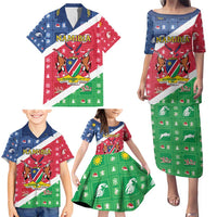 Namibia Christmas Family Matching Puletasi and Hawaiian Shirt Coat Of Arms Frohe Weihnachten - Wonder Print Shop