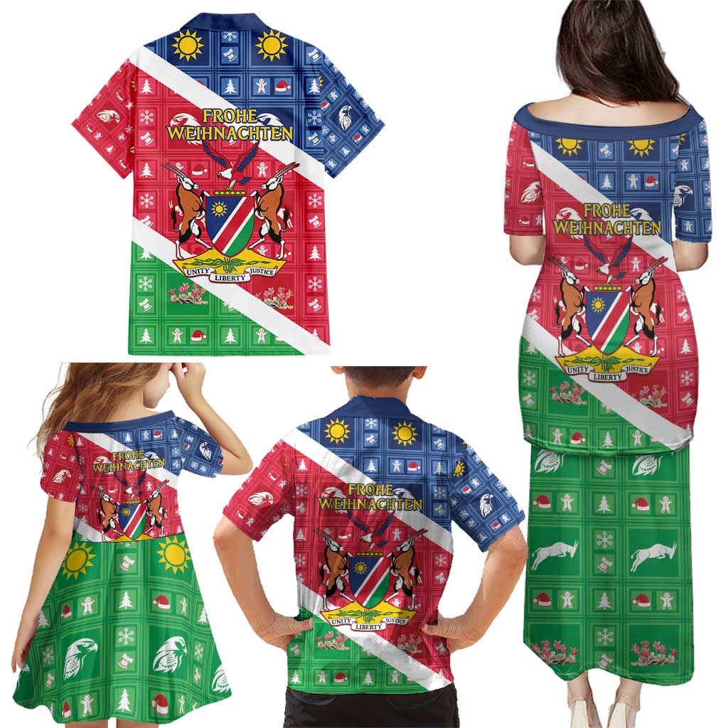Namibia Christmas Family Matching Puletasi and Hawaiian Shirt Coat Of Arms Frohe Weihnachten - Wonder Print Shop