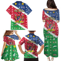 Namibia Christmas Family Matching Puletasi and Hawaiian Shirt Coat Of Arms Frohe Weihnachten - Wonder Print Shop