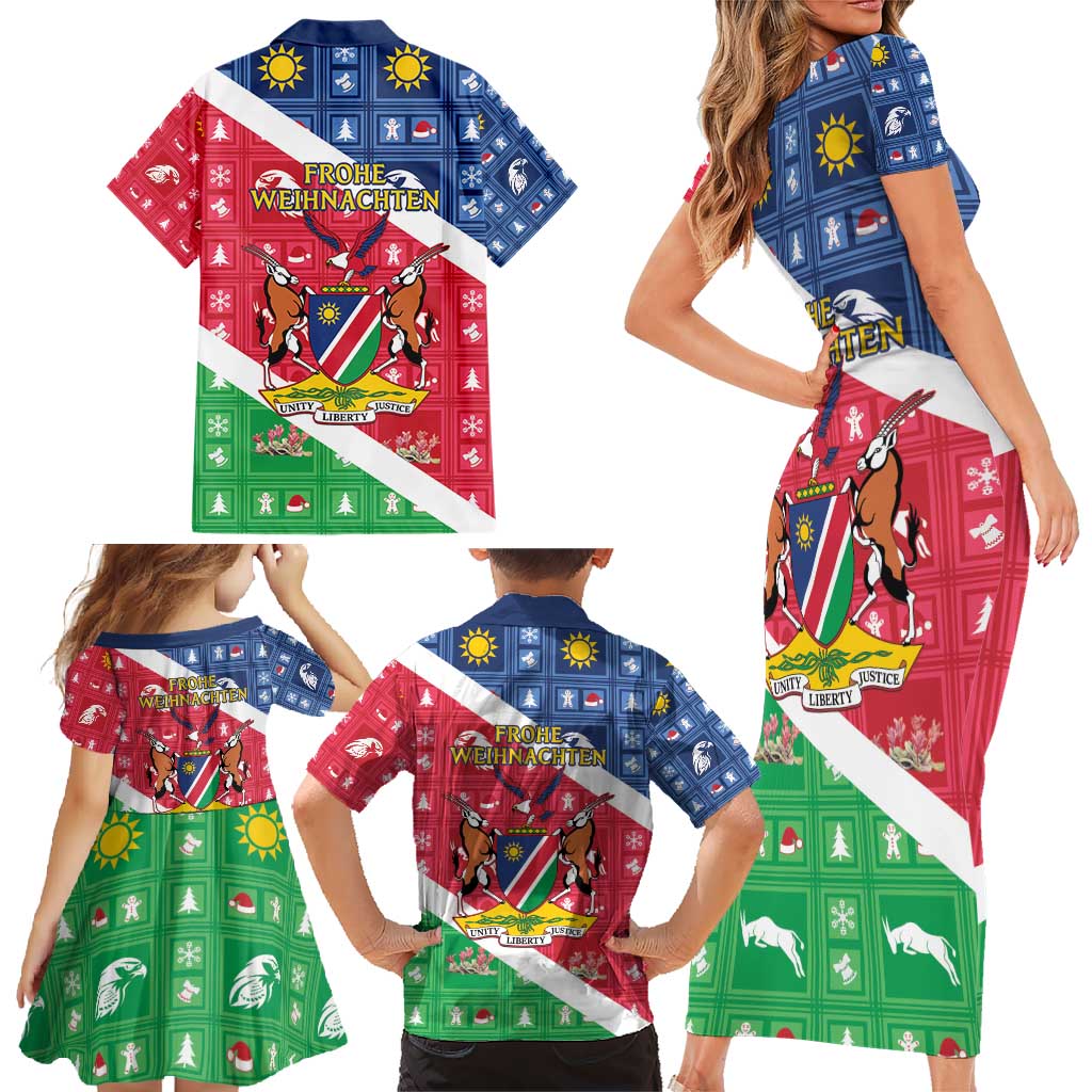 Namibia Christmas Family Matching Short Sleeve Bodycon Dress and Hawaiian Shirt Coat Of Arms Frohe Weihnachten - Wonder Print Shop