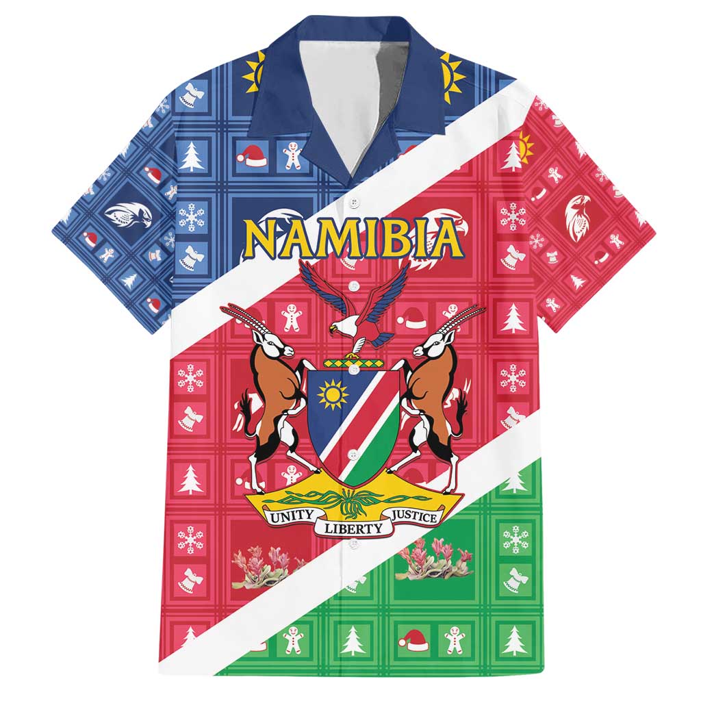 Namibia Christmas Family Matching Short Sleeve Bodycon Dress and Hawaiian Shirt Coat Of Arms Frohe Weihnachten - Wonder Print Shop