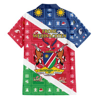 Namibia Christmas Family Matching Short Sleeve Bodycon Dress and Hawaiian Shirt Coat Of Arms Frohe Weihnachten - Wonder Print Shop