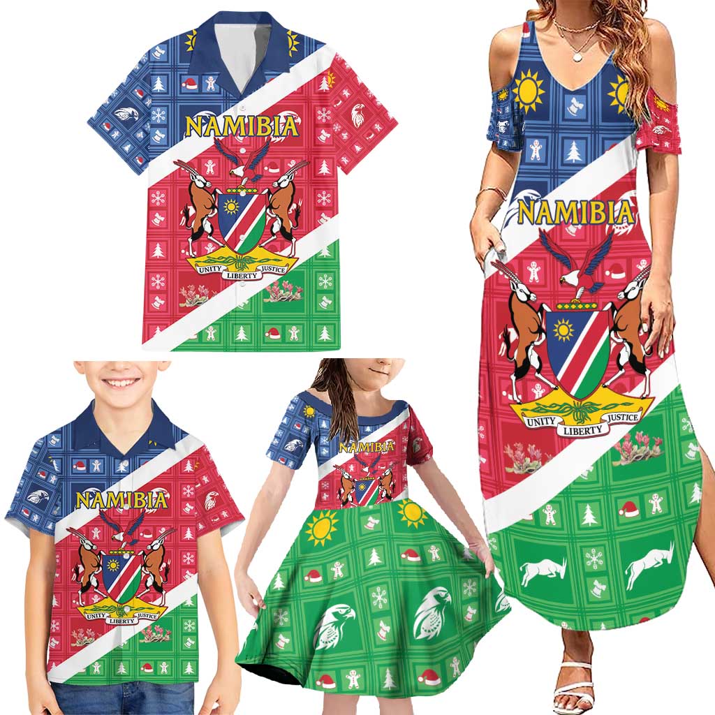 Namibia Christmas Family Matching Summer Maxi Dress and Hawaiian Shirt Coat Of Arms Frohe Weihnachten - Wonder Print Shop