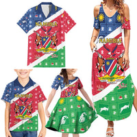 Namibia Christmas Family Matching Summer Maxi Dress and Hawaiian Shirt Coat Of Arms Frohe Weihnachten - Wonder Print Shop