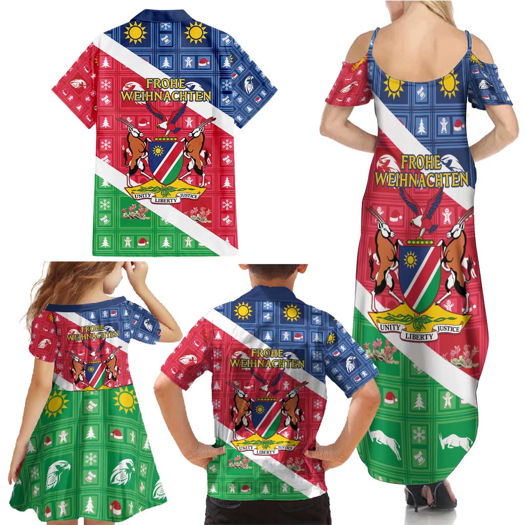 Namibia Christmas Family Matching Summer Maxi Dress and Hawaiian Shirt Coat Of Arms Frohe Weihnachten - Wonder Print Shop