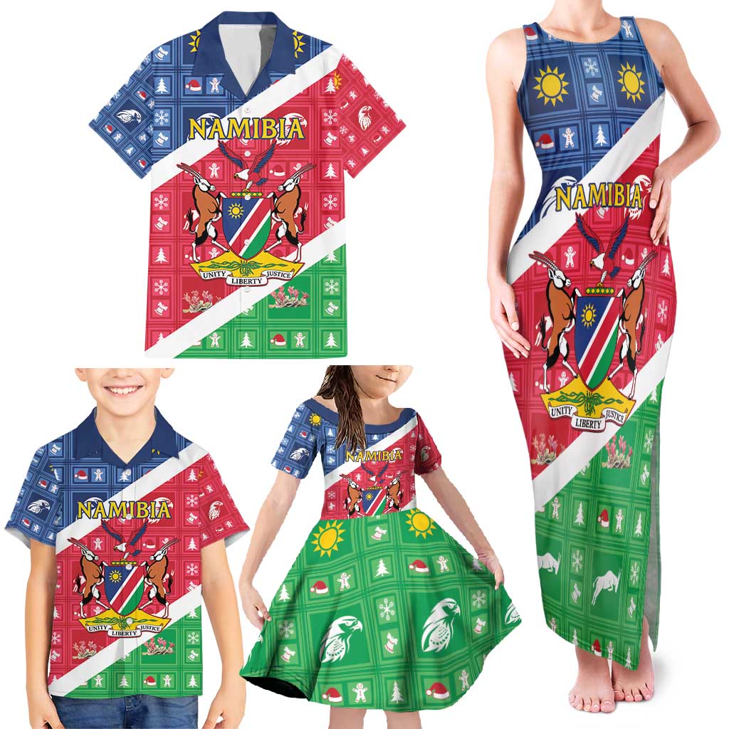 Namibia Christmas Family Matching Tank Maxi Dress and Hawaiian Shirt Coat Of Arms Frohe Weihnachten - Wonder Print Shop