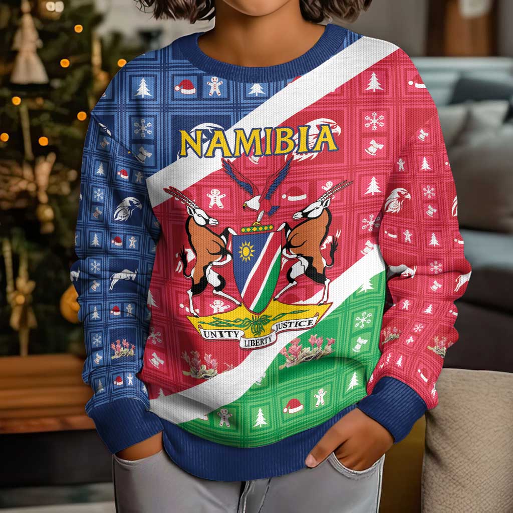 Namibia Christmas Kid Ugly Christmas Sweater Coat Of Arms Frohe Weihnachten - Wonder Print Shop