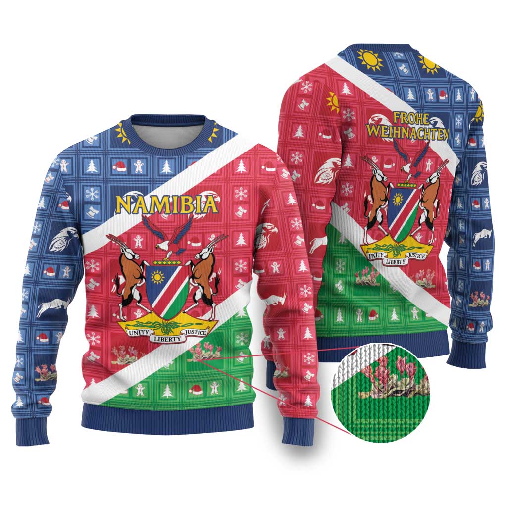 Namibia Christmas Ugly Christmas Sweater Coat Of Arms Frohe Weihnachten - Wonder Print Shop