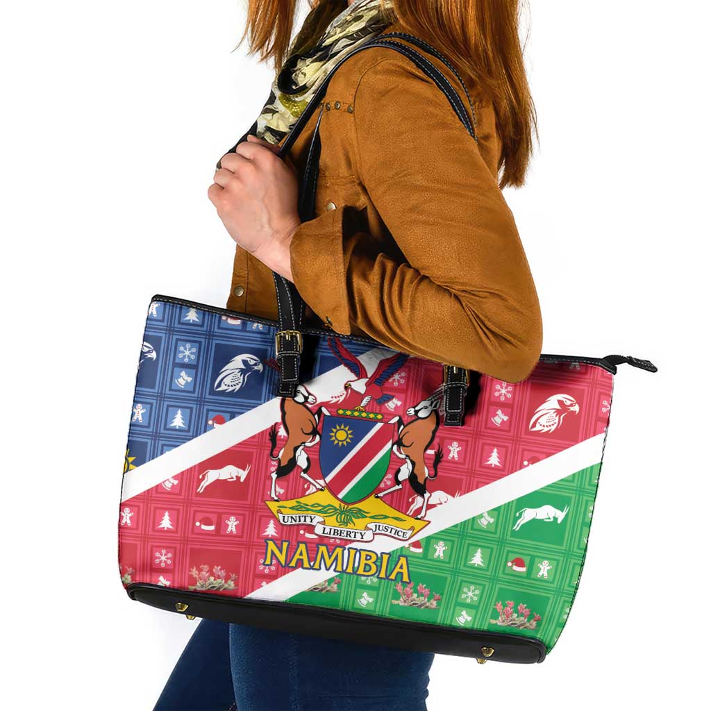 Namibia Christmas Leather Tote Bag Coat Of Arms Frohe Weihnachten - Wonder Print Shop
