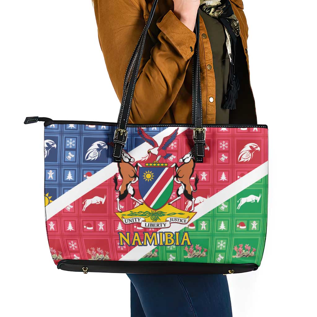 Namibia Christmas Leather Tote Bag Coat Of Arms Frohe Weihnachten - Wonder Print Shop