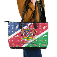 Namibia Christmas Leather Tote Bag Coat Of Arms Frohe Weihnachten - Wonder Print Shop