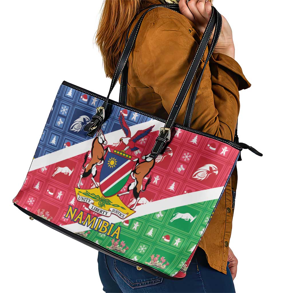 Namibia Christmas Leather Tote Bag Coat Of Arms Frohe Weihnachten - Wonder Print Shop