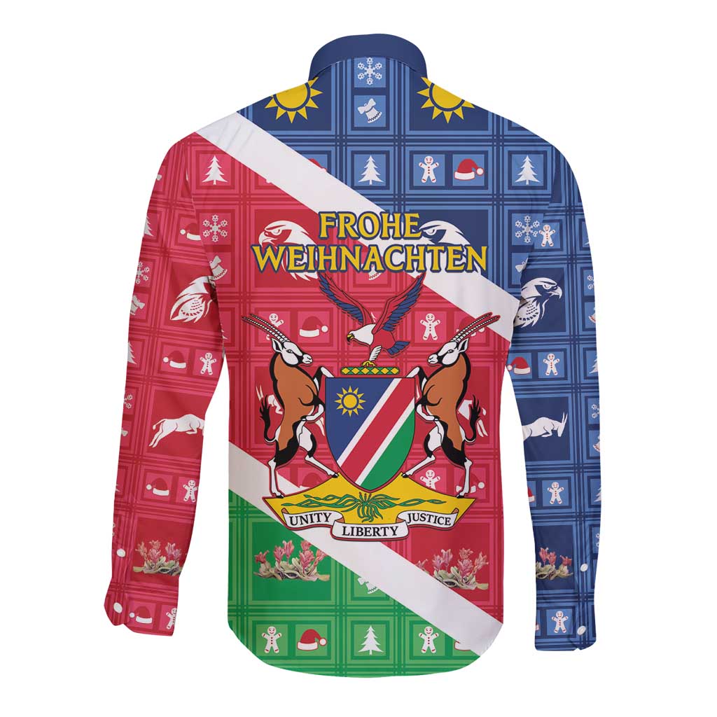 Namibia Christmas Long Sleeve Button Shirt Coat Of Arms Frohe Weihnachten - Wonder Print Shop