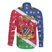 Namibia Christmas Long Sleeve Button Shirt Coat Of Arms Frohe Weihnachten - Wonder Print Shop