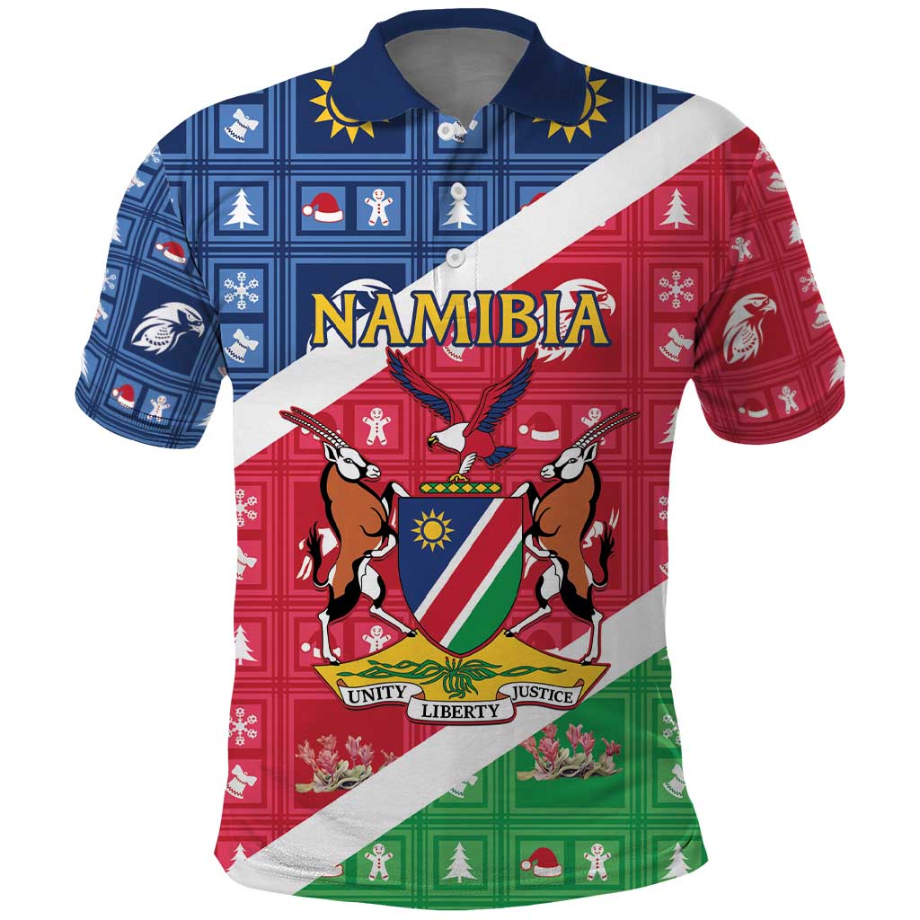 Namibia Christmas Polo Shirt Coat Of Arms Frohe Weihnachten - Wonder Print Shop
