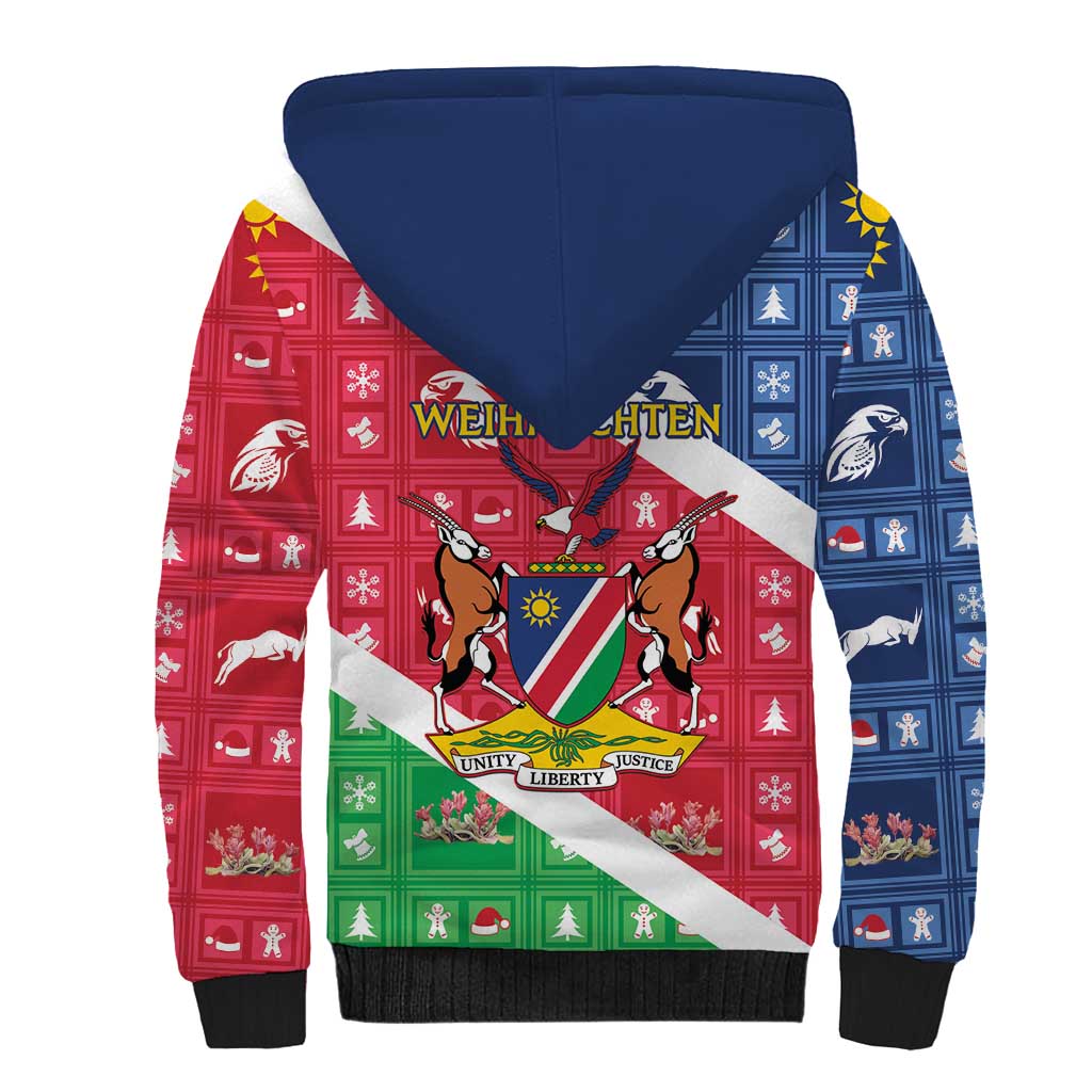 Namibia Christmas Sherpa Hoodie Coat Of Arms Frohe Weihnachten - Wonder Print Shop