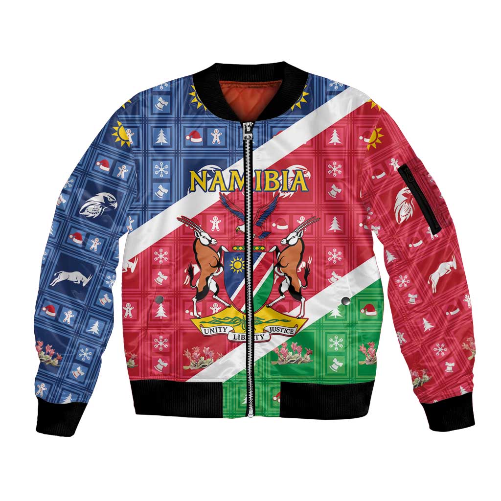 Namibia Christmas Sleeve Zip Bomber Jacket Coat Of Arms Frohe Weihnachten - Wonder Print Shop