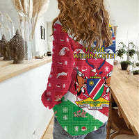 Namibia Christmas Women Casual Shirt Coat Of Arms Frohe Weihnachten - Wonder Print Shop