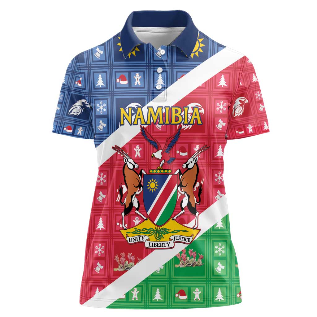 Namibia Christmas Women Polo Shirt Coat Of Arms Frohe Weihnachten - Wonder Print Shop