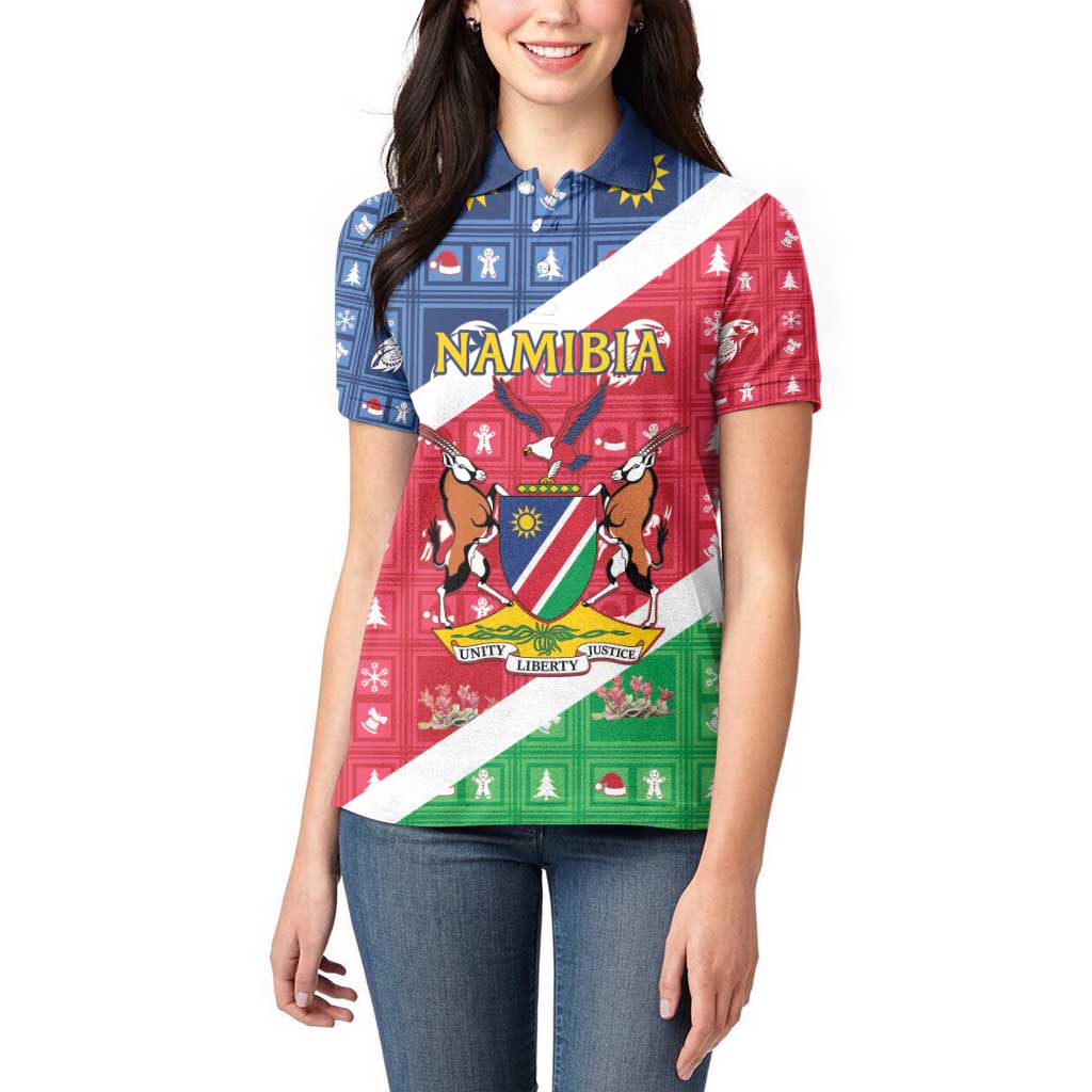 Namibia Christmas Women Polo Shirt Coat Of Arms Frohe Weihnachten - Wonder Print Shop