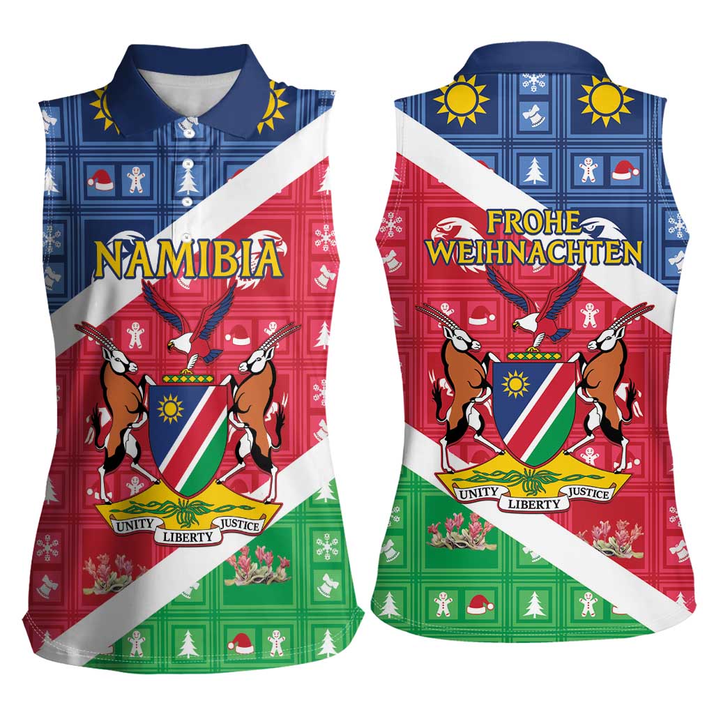 Namibia Christmas Women Sleeveless Polo Shirt Coat Of Arms Frohe Weihnachten - Wonder Print Shop