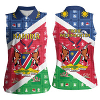 Namibia Christmas Women Sleeveless Polo Shirt Coat Of Arms Frohe Weihnachten - Wonder Print Shop