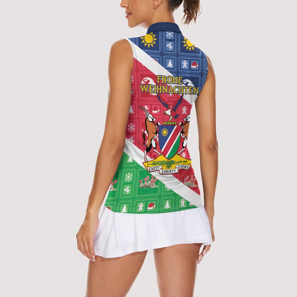 Namibia Christmas Women Sleeveless Polo Shirt Coat Of Arms Frohe Weihnachten - Wonder Print Shop