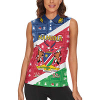 Namibia Christmas Women Sleeveless Polo Shirt Coat Of Arms Frohe Weihnachten - Wonder Print Shop
