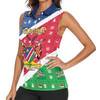 Namibia Christmas Women Sleeveless Polo Shirt Coat Of Arms Frohe Weihnachten - Wonder Print Shop