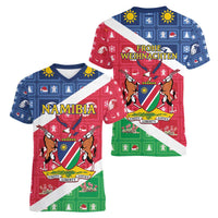 Namibia Christmas Women V-Neck T-Shirt Coat Of Arms Frohe Weihnachten - Wonder Print Shop