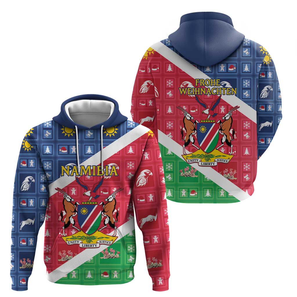 Namibia Christmas Zip Hoodie Coat Of Arms Frohe Weihnachten - Wonder Print Shop