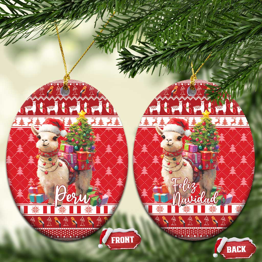 Peru Christmas Ceramic Ornament Peruvian Alpaca Feliz Navidad - Wonder Print Shop