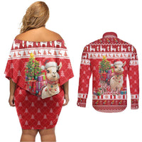 Peru Christmas Couples Matching Off Shoulder Short Dress and Long Sleeve Button Shirt Peruvian Alpaca Feliz Navidad - Wonder Print Shop