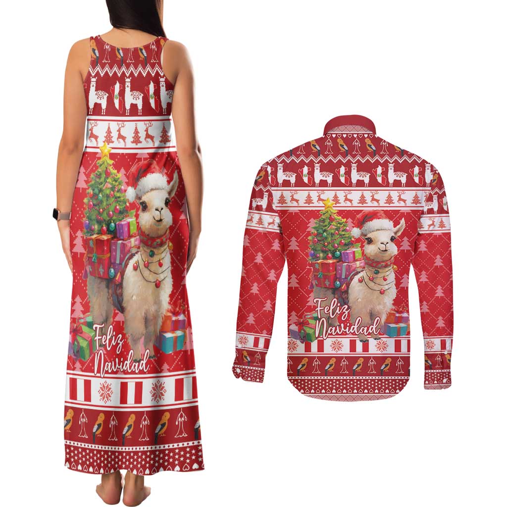 Peru Christmas Couples Matching Tank Maxi Dress and Long Sleeve Button Shirt Peruvian Alpaca Feliz Navidad - Wonder Print Shop