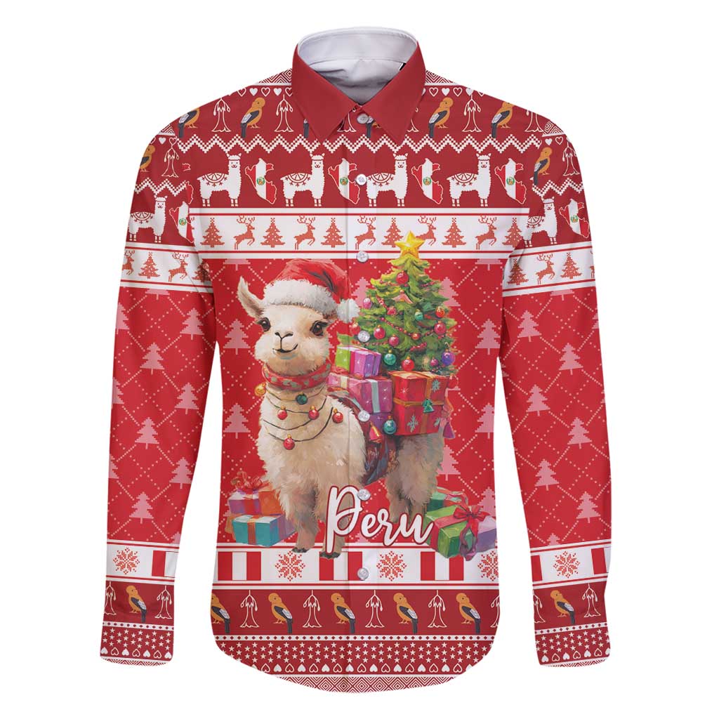 Peru Christmas Family Matching Long Sleeve Bodycon Dress and Hawaiian Shirt Peruvian Alpaca Feliz Navidad - Wonder Print Shop