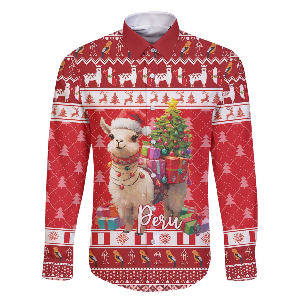 Peru Christmas Family Matching Off The Shoulder Long Sleeve Dress and Hawaiian Shirt Peruvian Alpaca Feliz Navidad - Wonder Print Shop
